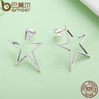 BAMOER New Arrival Authentic 925 Sterling Silver Exquisite Star Stud Earrings for Women Hyperbole Fine Jewelry Bijoux SCE107