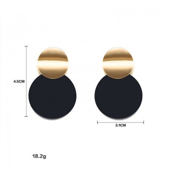 Unique Black Stud Earrings Trendy Gold Color Round Metal Statement Earrings for Women New Arrival wing yuk tak Fashion Jewelry