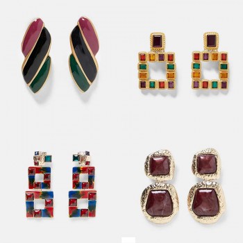 Dvacaman ZA Big Rectangle Metal Drop Earrings Women Party Hanging Earrings Handmade Trendy Statement Jewelry Gifts Female Bijoux
