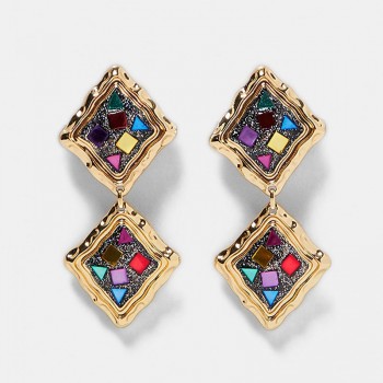 Dvacaman ZA Big Rectangle Metal Drop Earrings Women Party Hanging Earrings Handmade Trendy Statement Jewelry Gifts Female Bijoux