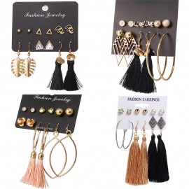 17KM New Design Long Tassel Stud Earrings Set For Women Girl 2018 Bohemian Flower Heart Earring Fabric Female Fashion Jewelry