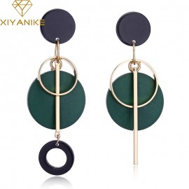 XIYANIKE Fashion Statement Drop Round Wood Earrings for Women Geometry Hollow Alloy Dangle Earring Ethnic Jewelry Gifts E1604