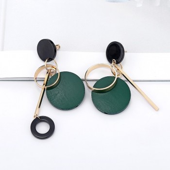 XIYANIKE Fashion Statement Drop Round Wood Earrings for Women Geometry Hollow Alloy Dangle Earring Ethnic Jewelry Gifts E1604