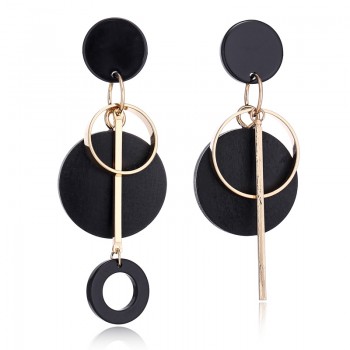 XIYANIKE Fashion Statement Drop Round Wood Earrings for Women Geometry Hollow Alloy Dangle Earring Ethnic Jewelry Gifts E1604