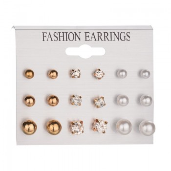 MissCyCy 25 Style Heart Flowers Infinite Symbol Stud Earrings Set 2018 New Rhinestone imitation Pearl Earrings for Women Gift