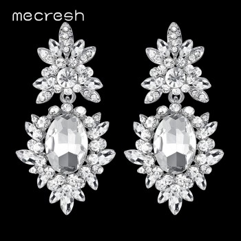 Mecresh Korean Silver Color Big Wedding Earrings for Bride Cute Rhinestone Flower Earrings Female Fashion Jewelry 2018 MEH1080