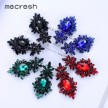 Mecresh Korean Silver Color Big Wedding Earrings for Bride Cute Rhinestone Flower Earrings Female Fashion Jewelry 2018 MEH1080