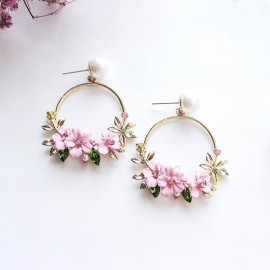 MENGJIQIAO 2018 New Elegant Big Circle Flower Drop Earrings For Women Fashion Simulated Pearl Rhinestone Boucle Doreille
