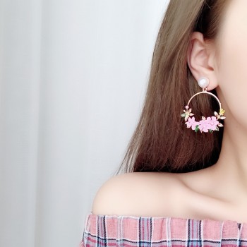MENGJIQIAO 2018 New Elegant Big Circle Flower Drop Earrings For Women Fashion Simulated Pearl Rhinestone Boucle Doreille