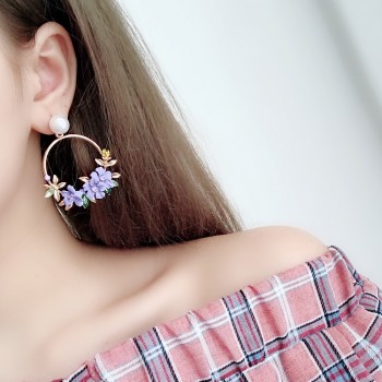MENGJIQIAO 2018 New Elegant Big Circle Flower Drop Earrings For Women Fashion Simulated Pearl Rhinestone Boucle Doreille