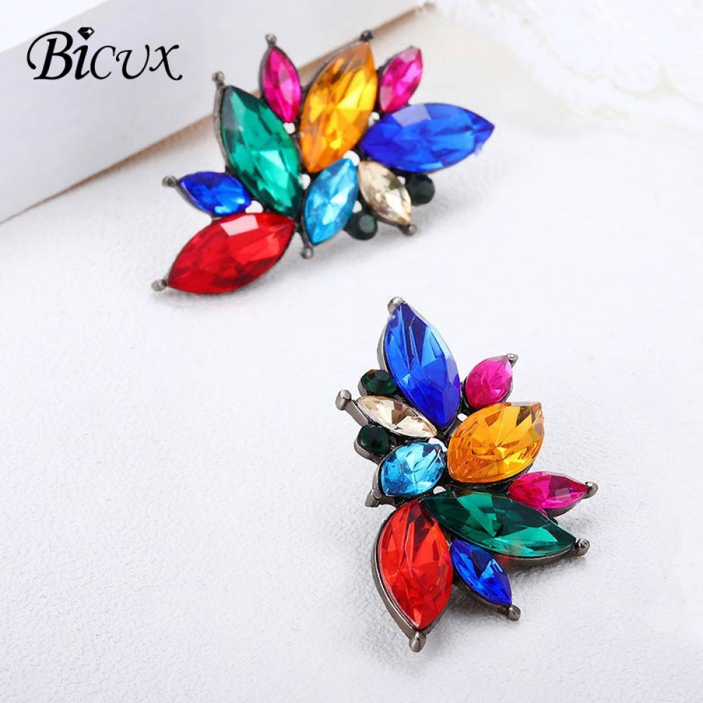 BICUX Korean Crystal Earrings for Women Lady Female Fashion Geometric Black Color Cubic Zirconia Women Earring  2018 Jewelry