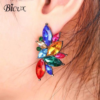 BICUX Korean Crystal Earrings for Women Lady Female Fashion Geometric Black Color Cubic Zirconia Women Earring  2018 Jewelry