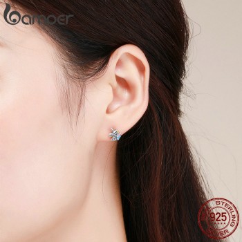 BAMOER 2018 925 Sterling Silver Dazzling Licorne Memory Stud Earrings Silver for Women amp; Girls Sterling-Silver-Jewelry SCE426