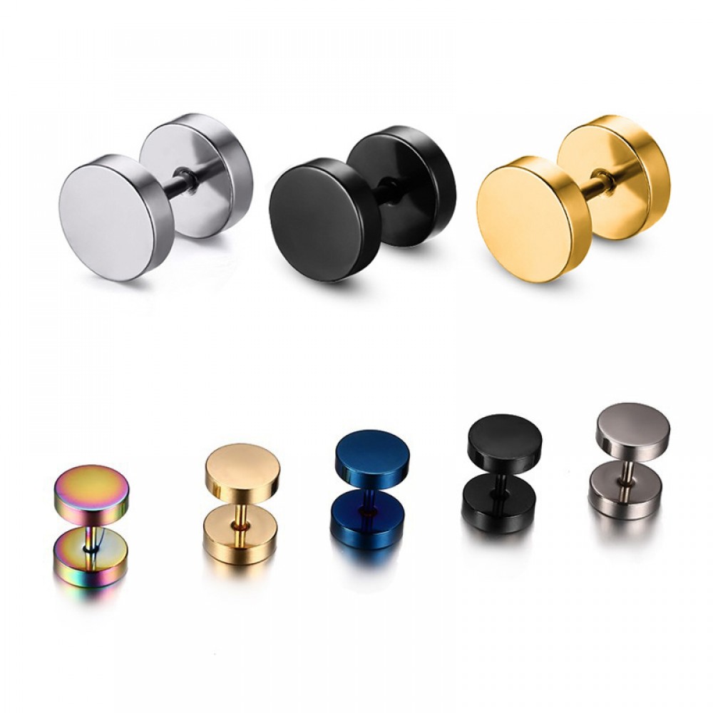 Alisouy Wholesale Fashion Black Silver Stainless Steel Earrings Women Mens Barbell Dumbbell Punk Gothic Stud Earring For men