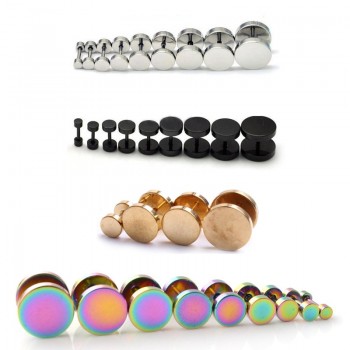Alisouy Wholesale Fashion Black Silver Stainless Steel Earrings Women Mens Barbell Dumbbell Punk Gothic Stud Earring For men