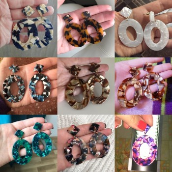 2018 Fashion ZA Jewelry Acrylic Resin Oval Dangle Earrings For Women Geometry Big Circle Tortoiseshell Earrings Acetate Brincos