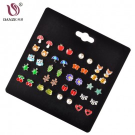 DANZE 20 Pairs/lot Cute Fruit Animal Stud Earrings Set For Children Women Frog Fox Star Heart Shape Ear Jewelry Dropshipping