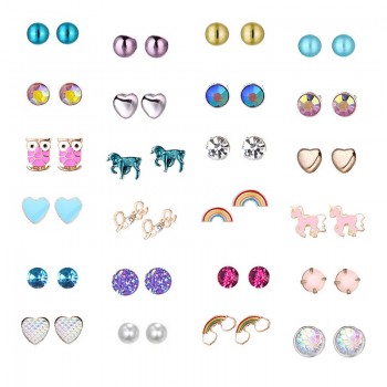 DANZE 20 Pairs/lot Cute Fruit Animal Stud Earrings Set For Children Women Frog Fox Star Heart Shape Ear Jewelry Dropshipping