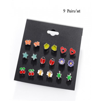 DANZE 20 Pairs/lot Cute Fruit Animal Stud Earrings Set For Children Women Frog Fox Star Heart Shape Ear Jewelry Dropshipping