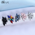 BICUX 2018 New Womens Fashion Crystal Earrings Rhinestone RED / Pink Glass Black Resin Metal Leaf Ear Earrings For Girl Jewelry