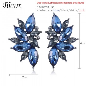 BICUX 2018 New Womens Fashion Crystal Earrings Rhinestone RED / Pink Glass Black Resin Metal Leaf Ear Earrings For Girl Jewelry