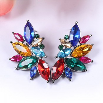 BICUX 2018 New Womens Fashion Crystal Earrings Rhinestone RED / Pink Glass Black Resin Metal Leaf Ear Earrings For Girl Jewelry