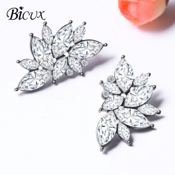BICUX 2018 New Womens Fashion Crystal Earrings Rhinestone RED / Pink Glass Black Resin Metal Leaf Ear Earrings For Girl Jewelry