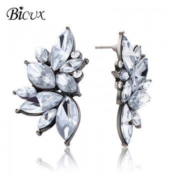 BICUX 2018 New Womens Fashion Crystal Earrings Rhinestone RED / Pink Glass Black Resin Metal Leaf Ear Earrings For Girl Jewelry