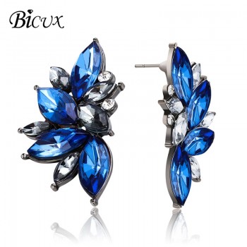 BICUX 2018 New Womens Fashion Crystal Earrings Rhinestone RED / Pink Glass Black Resin Metal Leaf Ear Earrings For Girl Jewelry