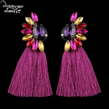 Dvacaman Brand Ethnic Long Tassel Earrings Women 2018 Boho Colorful Crystal Rhinestone Drop Women Statement Party Jewelry YY17