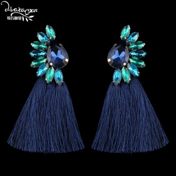 Dvacaman Brand Ethnic Long Tassel Earrings Women 2018 Boho Colorful Crystal Rhinestone Drop Women Statement Party Jewelry YY17