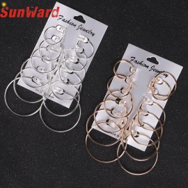 earrings for women 6Pairs/set Vintage Silver Gold Big Circle Women Steampunk Ear Clip Metal  DB11 P30
