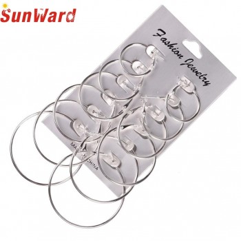 earrings for women 6Pairs/set Vintage Silver Gold Big Circle Women Steampunk Ear Clip Metal  DB11 P30
