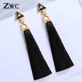 ZWC Fashion Charm Long Tassel Triangle Drop Earrings For Women Girls Party Vintage Ethnic Multicolor Earring Jewelry Gifts
