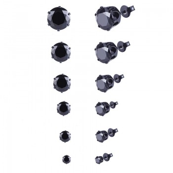 6 Pair/Sets AAA Cubic Zirconia Earrings For Women Stainless Steel Round Black White Clear Zircon Stud Earrings Luxury Jewelry