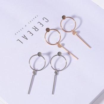 SUKI BTS Round Circle Stick Metal Charm Female Fashion Earrings 2018 Jewelry for Women Wedding Party Date Decor Stud Earrings