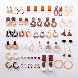 Simple Caramel color Acetate Earrings Fashion Geometric Leopard Earrings Exaggerated Transparent Acrylic Wooden Earrings Female