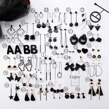 2018 New Korean Girl Earrings Black Geometry Tassel Drop Earrings for Women Fashion Cute Jewelry Accessories