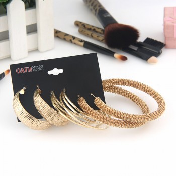 OATHYAN 3 Pairs/Set Classic Oversize Gold Color Metal Hoop Earrings Set Mix For Women Round Big Circle Earring Statement Jewelry