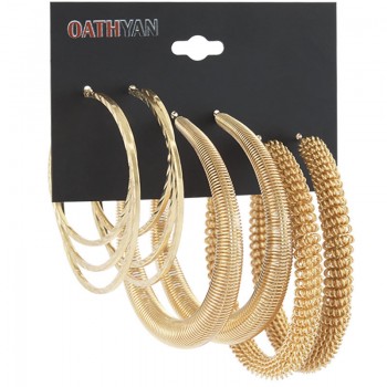OATHYAN 3 Pairs/Set Classic Oversize Gold Color Metal Hoop Earrings Set Mix For Women Round Big Circle Earring Statement Jewelry
