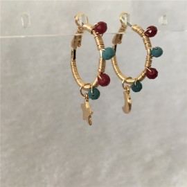 HAND MADE TRENDY GOLD COLOR PLATING WITH BEAD SPIRAL STAR MOON CHARM HOOP EARRING FOR WOMEN GIRL