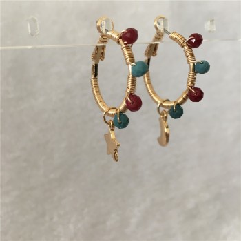 HAND MADE TRENDY GOLD COLOR PLATING WITH BEAD SPIRAL STAR MOON CHARM HOOP EARRING FOR WOMEN GIRL