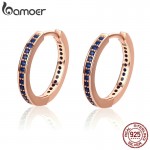 BAMOER 100% Authentic 925 Sterling Silver Blue CZ Simple Gold Color Female Hoop Earrings for Women Fashion Jewelry Gift PAS531