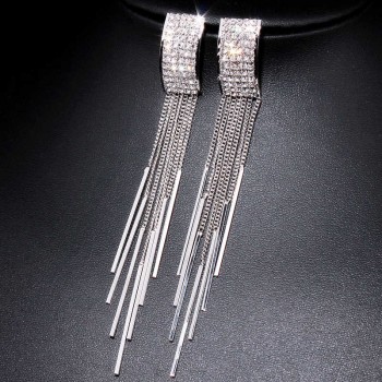 New Gold Color Long Crystal Tassel Dangle Earrings for Women Wedding Drop Earing Brinco Fashion Jewelry Gifts E1717