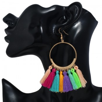 LZHLQ Tassel Earrings For Women Ethnic Big Drop Earrings Bohemia Fashion Jewelry Trendy Cotton Rope Fringe Long Dangle Earrings