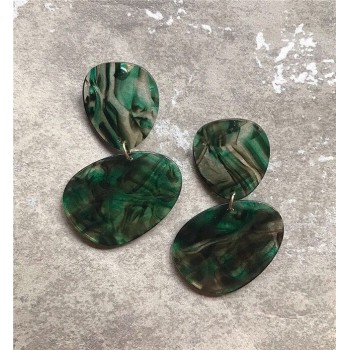 AOMU New Dark Green Geometric Round Big Circle Acrylic Statement Long Drop Earrings Acetic Acid Stone Earrings for Women Girl