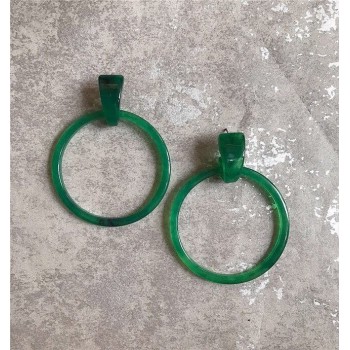 AOMU New Dark Green Geometric Round Big Circle Acrylic Statement Long Drop Earrings Acetic Acid Stone Earrings for Women Girl
