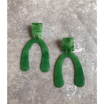 AOMU New Dark Green Geometric Round Big Circle Acrylic Statement Long Drop Earrings Acetic Acid Stone Earrings for Women Girl