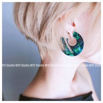 AOMU New Dark Green Geometric Round Big Circle Acrylic Statement Long Drop Earrings Acetic Acid Stone Earrings for Women Girl