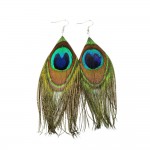 Fashion Drop Earrings Feather Peacock Earrings for Women Mardi Gras Thread Carnival Jewelry Colorful, 130mm